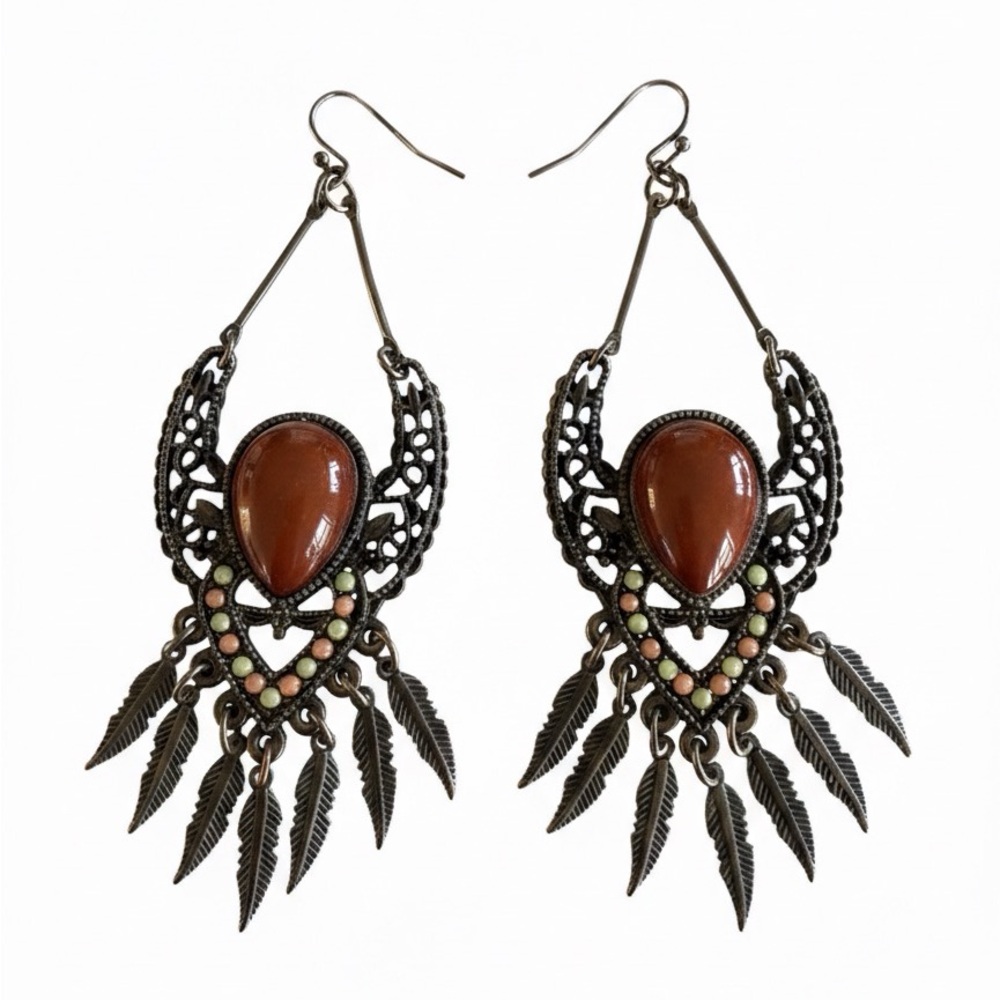 💎 Elegant Bronze and Orange Dangle Earrings